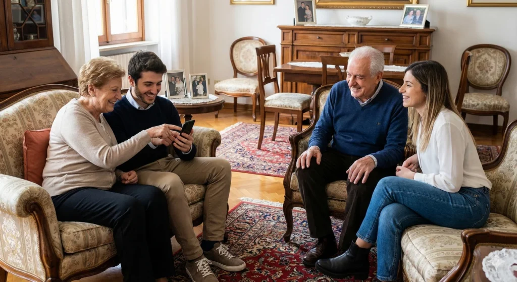 Nipote e futura moglie portano le partecipazioni digitali ai nonni - dimmisecisarai