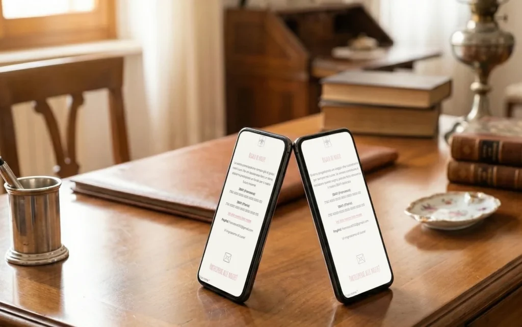 su una scrivania classica due smartphone con frasi eleganti per IBAN su partecipazione