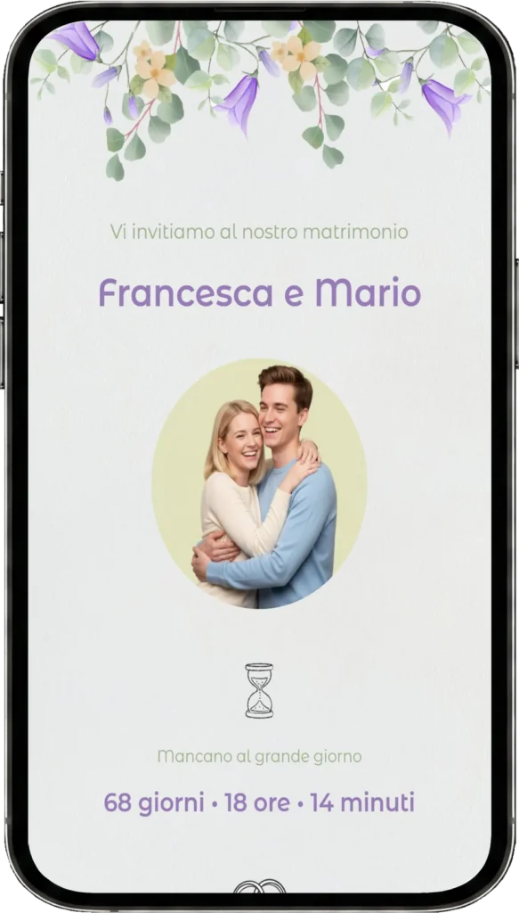 Preview partecipazione di matrimonio digitale fai da te, template Eucalipto e Fiori