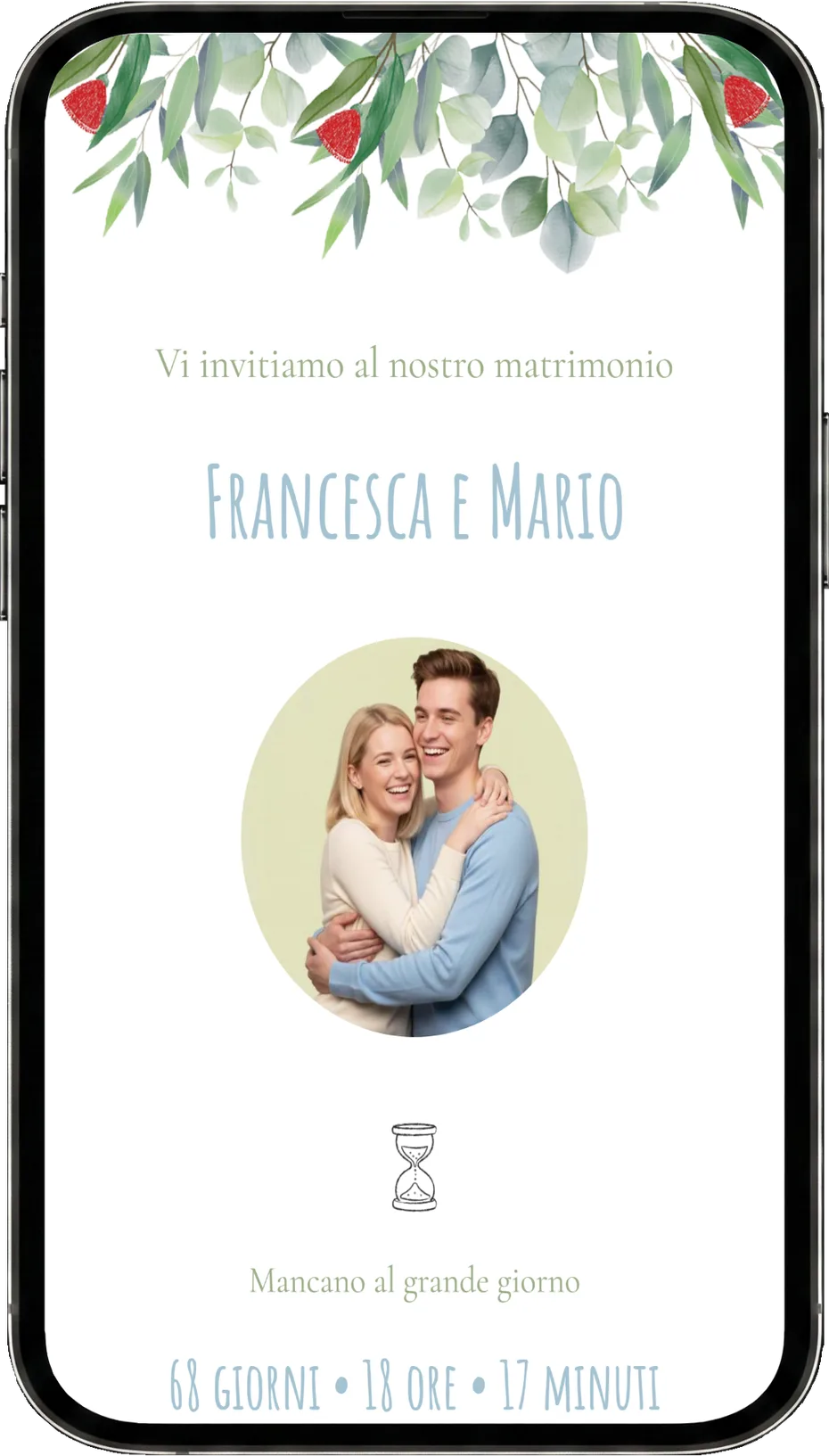 Preview partecipazione di matrimonio digitale fai da te, template Eucalipto Misto
