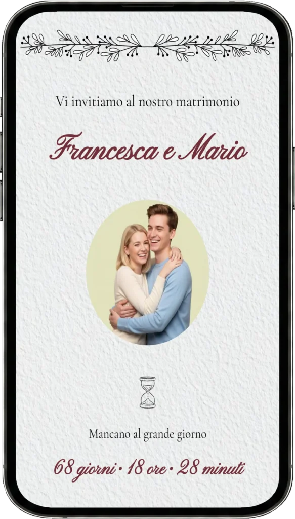 Preview partecipazione di matrimonio digitale fai da te, template Foglia Minimal