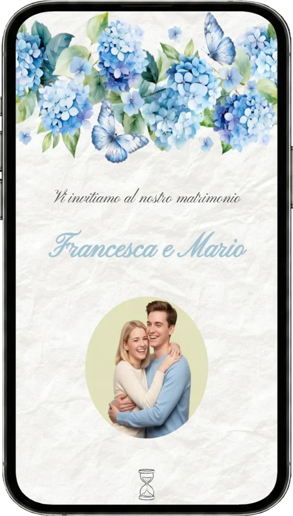 Preview partecipazione di matrimonio digitale fai da te, template Ortensie