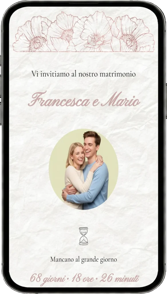 Preview partecipazione di matrimonio digitale fai da te, template Papaveri Rose Gold