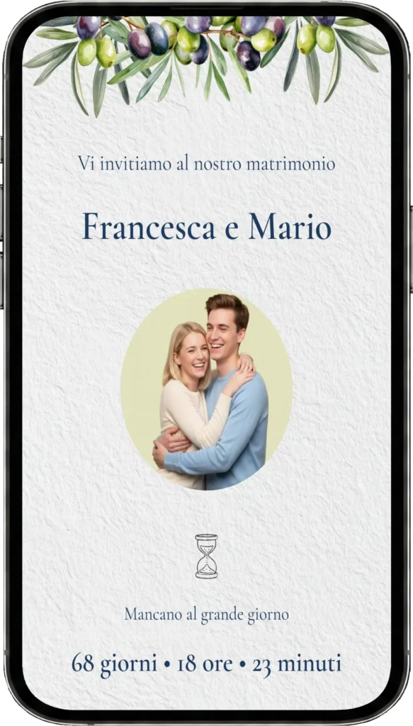 Preview partecipazione di matrimonio digitale fai da te, template Ulivo