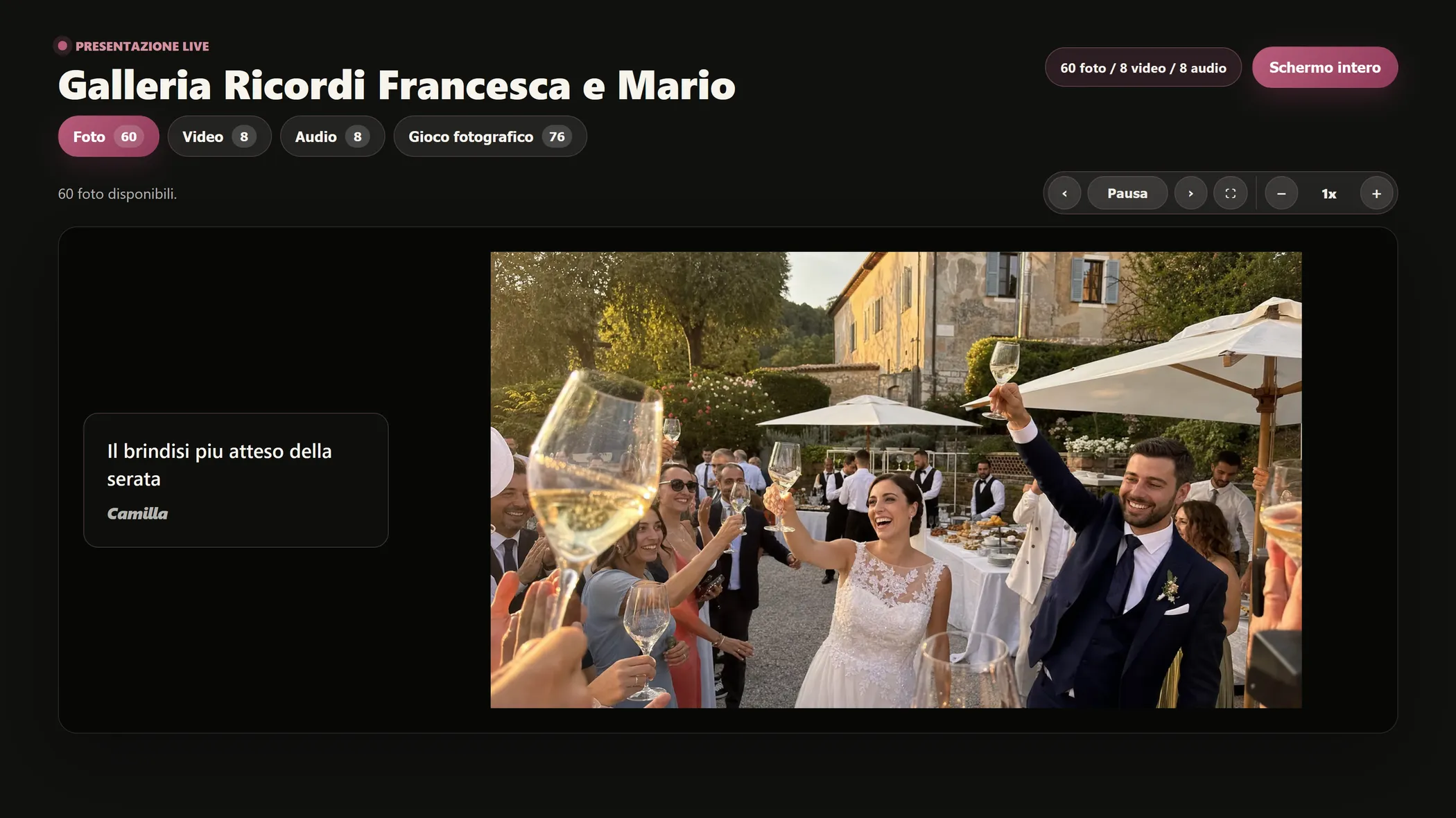 Presentazione Live Galleria Ricordi aperta sulla tab Foto